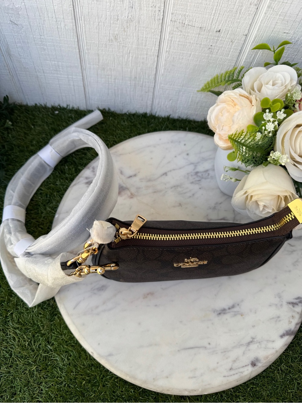 Coach Teri mini signature Canvas Shoulder Bag in Black and Dark Brown crossbody - Picture 8 of 16